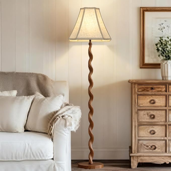 Square Cut Corner Bell Lamp Shades Set of 2, 6.5" x 13"x 10.5" Medium Beige Lampshades Natural Linen Hand Crafted, Include 2 Pack Lamp Harps, Suitable for E26 and Saddle Base, Easy Assembly Required