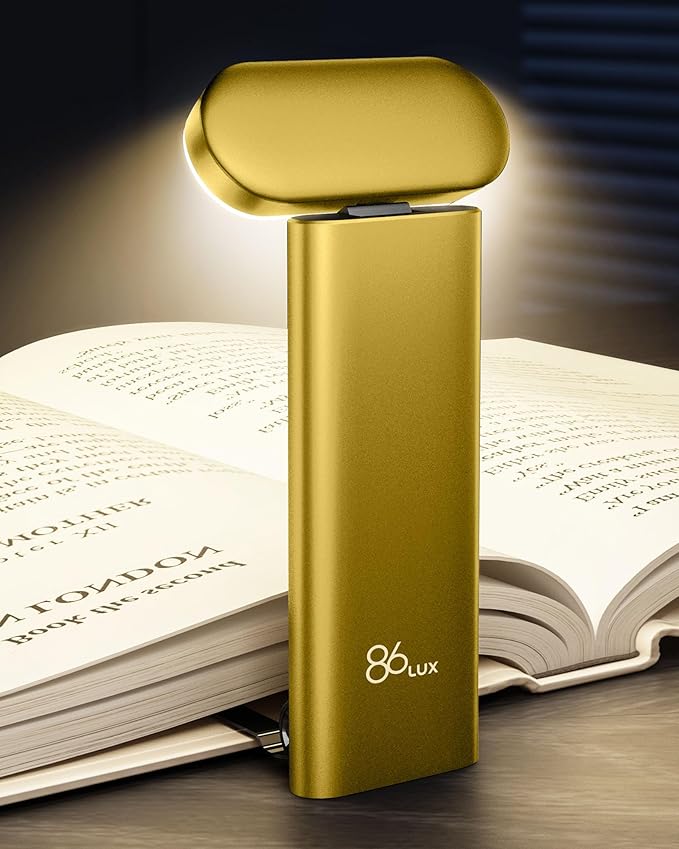 86lux Book Light, Reading Light for Book in Bed, USB Rechargeable LED Night Light with 3 Colors & Limitless Dimming,Bookmark Light for Book Lovers,Yellow
