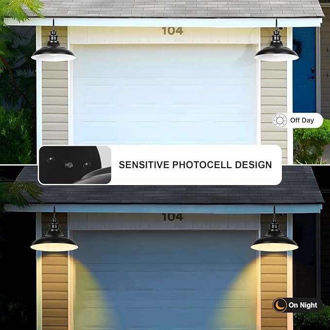 Dusk to Dawn Sensor Outdoor Barn Light Fixtures, 16 Inch Dome Farmhouse Outdoor Wall Sconces, Rustic Exterior Wall Mount Lights, Industrial Black White Lanterns for Porch, 2 Pack