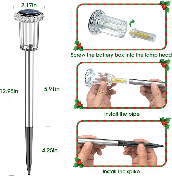 Solar Lights Outdoor, 15 Pack Waterproof Stainless Steel Solar Stake Lights for Pathway Garden Yard Path Walkway Driveway Lawn Patio Outside Decor, Cool White