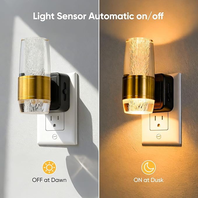 LED Night Light Plug into Wall, 2 Pack Acrylic Nightlight with 0-100 LM Adjustable Brightness, 3000K Plug in Night Light with Dusk to Dawn Sensor, for Bathroom Bedroom Hallway (2)