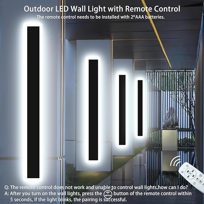 【Upgraded 47inch 2pcs Modern Outdoor Wall Light,4.33 Inch Wide Dimmable Linear Outdoor Wall Sconce Waterproof Ip65,Black LED Long Outdoor Lights for Garage Front Door Exterior Wall Lights