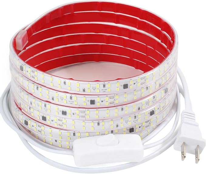 6.56 ft Flexible 110V LED Light Strip Outdoor Waterproof Rope Lights SMD 2835 240LEDs/m 6000K LED Tape Light 2M Cuttable Under Cabinet Lighting for Bedroom Indoor Outdoor Decor
