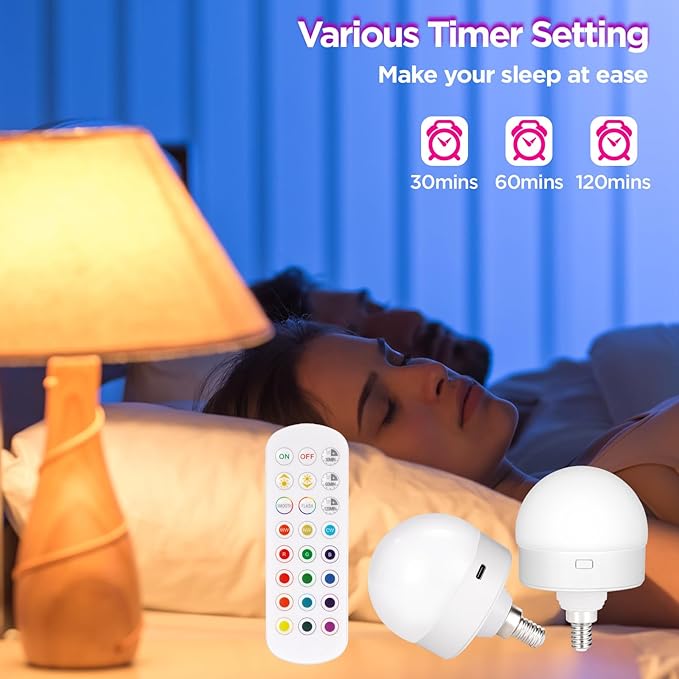 Yochoice E12 Rechargeable Battery Operated Light Bulb with Remote, Dimmable LED Bulb with 15 Colors Selectable & 3 Timer, Wireless Detachable Puck Light Bulb for Wall Sconce, Non-Hardwired