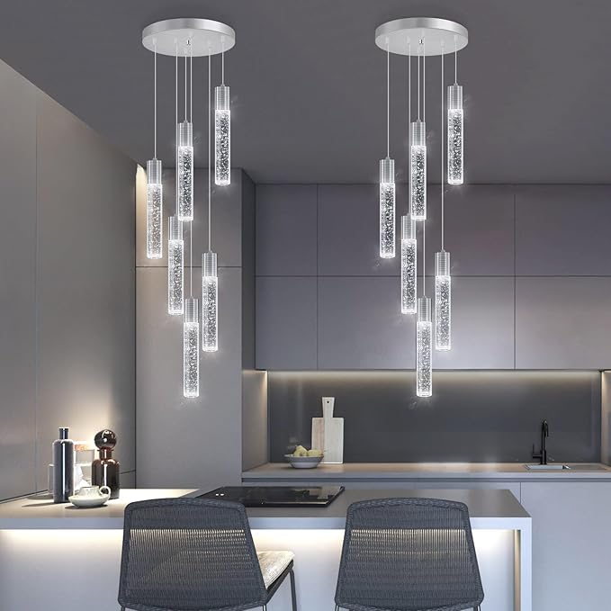 Mini Chandeliers for Kitchen Island Modern Crystal Pendants Light Dining Room Pendant Lighting Fixture High Ceiling Hanging Lights Bedroom Island Kitchen Foyer 6000K White Light Fixtures Chrome