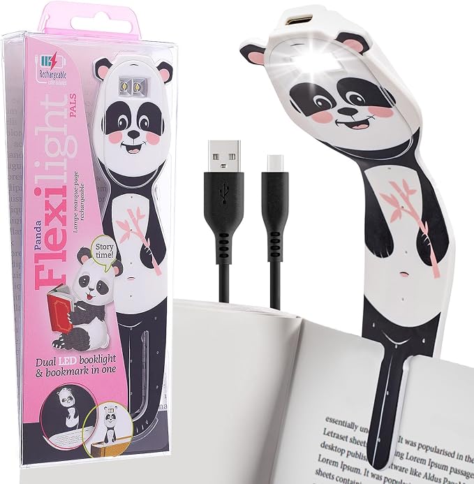 Gifts for Readers & Writers Bookmark Reading Lights Panda 2in1 Clip On Bookmark Kids Light for Reading in Bed, Rechargeable Travel Cute Lights, 20 Lumen LED