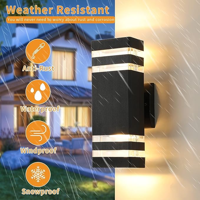 tewei 1 Pack LED Square Up and Down Lights Outdoor Wall Mount Light,14W IP65 3000K 1100LM Warm White, Modern Fixtures Aluminum Waterproof Exterior Lamps for Front Porch Patio Garage (Jet Black)