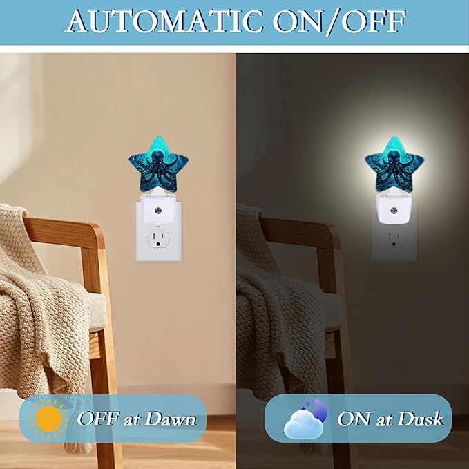 Deep-Sea Octopus Night Light,Plug Into Wall Decor Nightlights for Bedroom,Bathroom,Hallway,Stairway,Kitchen,with Dusk to Dawn Light Auto Sensors Led Night Lights Room Gifts