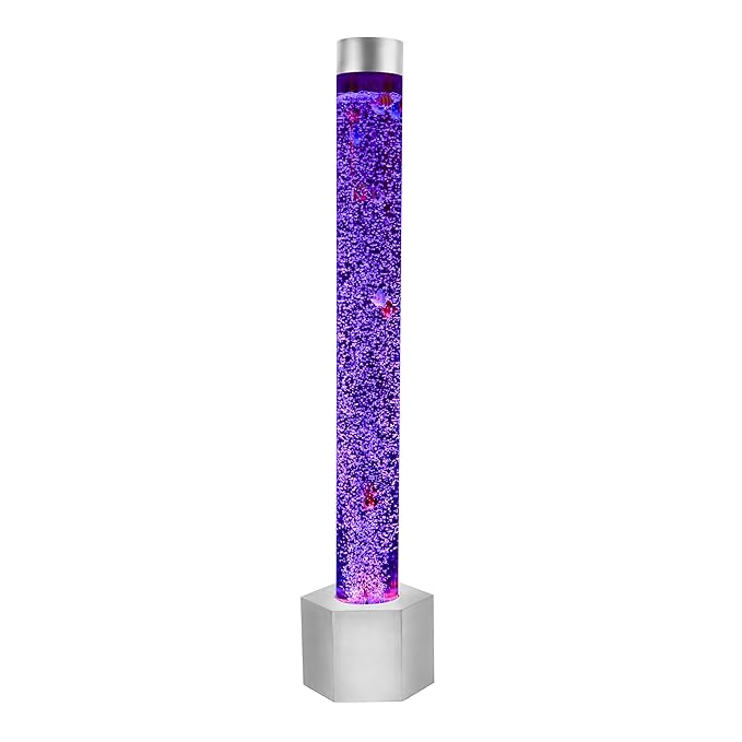 Special Supplies Aquarium Sensory Fish Bubble Light Tube with 16 LED Color Changing Nightlight Effect, Remote Control-Includes 12 Fish, Floor Standing Lamp for Kids and Adults (5 ft) (Hexagon)