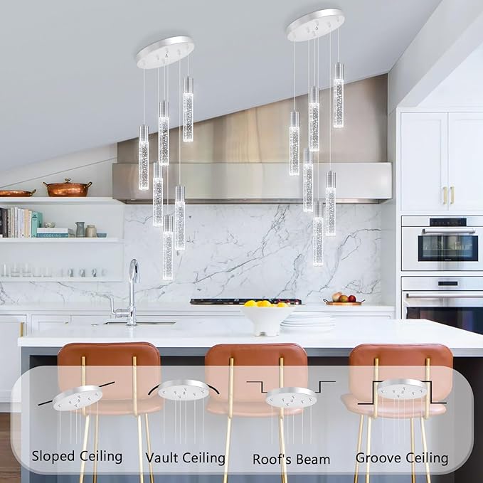 Mini Chandeliers for Kitchen Island Modern Crystal Pendants Light Dining Room Pendant Lighting Fixture High Ceiling Hanging Lights Bedroom Island Kitchen Foyer 6000K White Light Fixtures Chrome