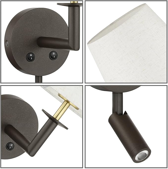 XiNBEi Lighting Bedroom Wall Sconce, Classic Headboard Hardwired Wall Light with LED Integrated Reading Light in Dark Bronze for Bedroom Entry Living Room XB-W490-LED-DBS
