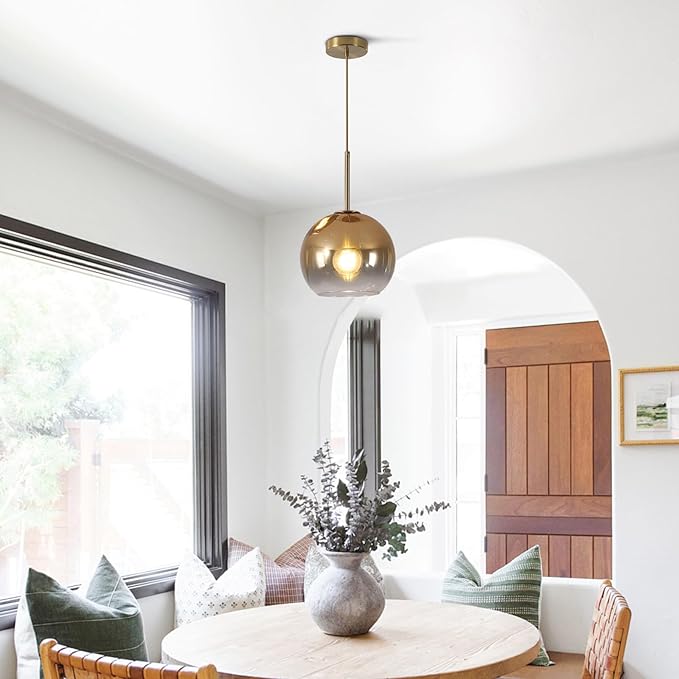 KCO Lighting 1-Light Modern Glass Pendant Lights Large Gold Globe Pendant Light Mid Century Single Pendant Light Kitchen Island Dining Room Lighting Fixtures Ceiling Hanging