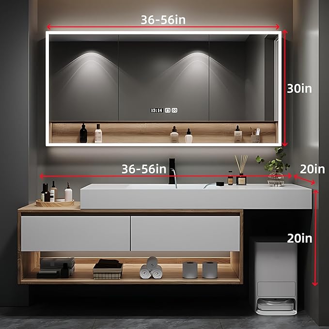 40in Luxury Bathroom Vanity with Sink - Modern Bathroom Vanity Wash Set, Suspended Bathroom Cabinet, Smart Defogging & Led Lighting | Wall-Mounted Storage with 2 Drawers