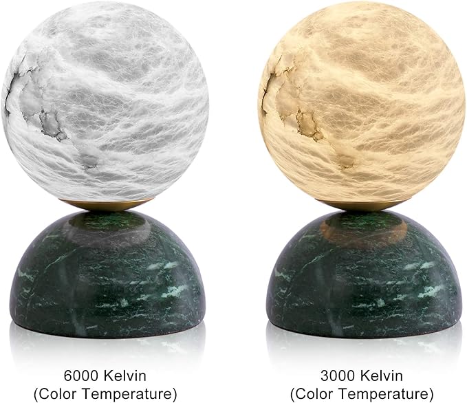 Handcrafted Natural Spanish Alabaster Stone Moon Lamp with Marble Base Elegant LED Night Light Premium Mini Table Lamp for Home, Office, and Luxury Decor