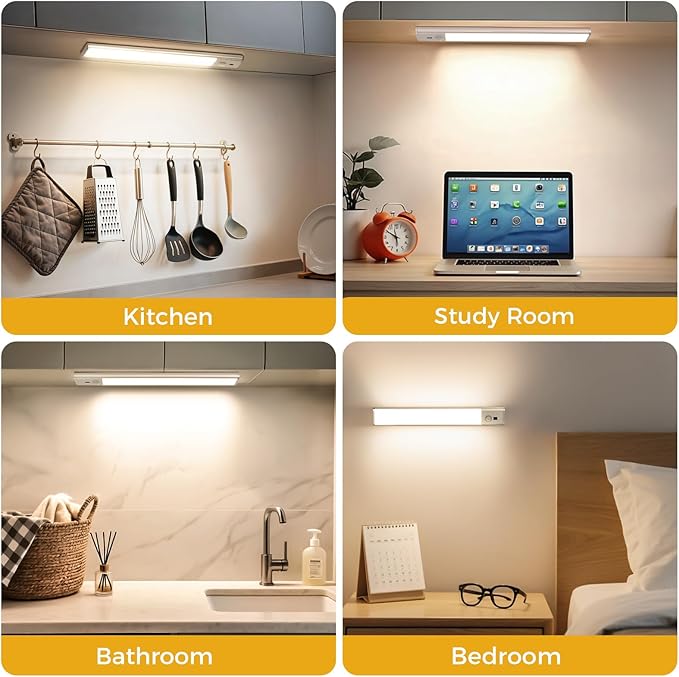 Under Cabinet Lighting, Motion Sensor Light with 3 Color Temps, Rechargeable Closet Lights with Hand Wave, 11.8 Inch Dimmable Under Counter Lights for Kitchen, Wardrobe, Stairs, 2 Pack