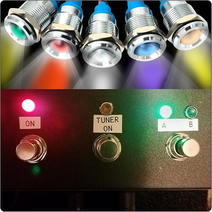 GASHER 110V/24V/12V 20mA Energy Saving Indicator Light Mounting Hole Size 12mm(1/2 inch) Green Yellow Red Blue White 5 PCS（110V）
