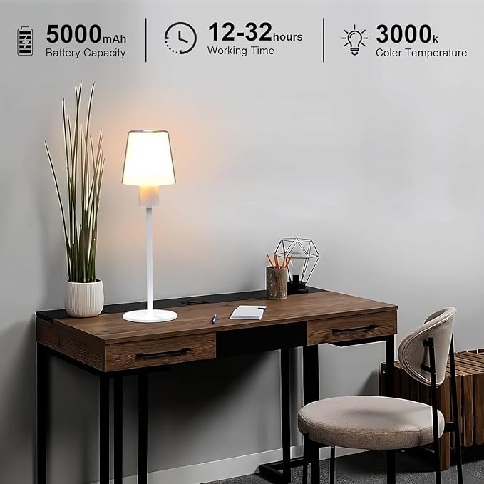 5000mAh Rechargeable Cordless Table Lamps, RGB Colors and Warm Light Stepless Dimming, LED Desk Lamp for Bedroom/Couple Dinner/Desk/Cafe/Dining Room/Terrace (1)