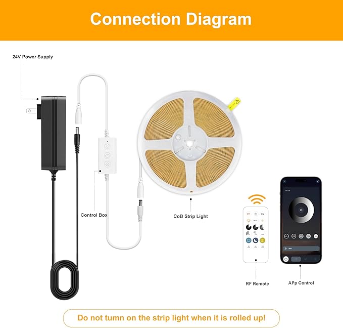 COB LED Strip Lights Cool White,24V Dimmable led Light Strip KIT with Remote and app Control,6000K 9.84FT/3m 8mmwide Ra>90 Cuttable Flexible Strip Lights for Bedroom,Shelf,Cabinet