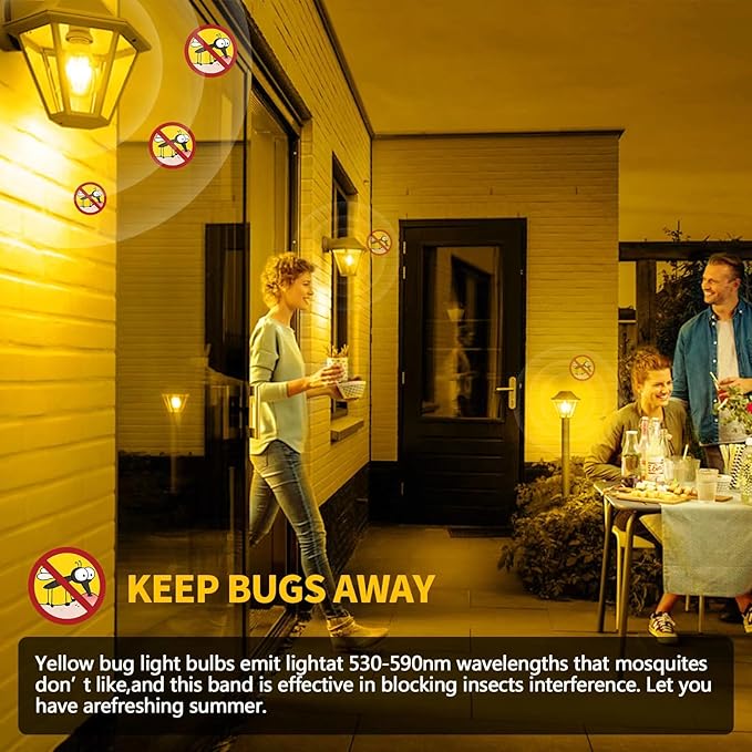 LED Yellow Bug Light Bulbs - [ 4 Pack ]- 9W（60W Equivalent） E26 Base 2000KAmber Bulb for Outside Porch, Non-Attracting, Not-Dimmable Bulb for Patio, Backyard, Hallway