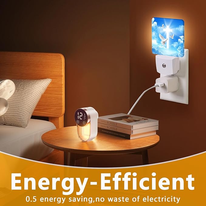 Cross Heaven Night Light, Plug-into Blessed Nightlight White LED Lamp, Energy Efficient Decor Desk Lamp for Bedroom Hallway Stairs Bathroom