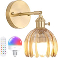 Vintage Battery Operated Wall Sconce with Cute Amber Tulip Glass Lampshade Wireless Rechargeable Battery Powered Wall Light with Remote Control for Bedside Bedroom Doorway