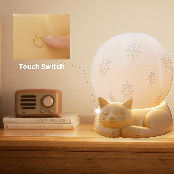 Rotatable Bedside Table Lamp for Bedroom, 3 Color Temperatures Cat Lamp, Touch Control Rechargeable Nightstand Lamp with USB C Charging for Christmas
