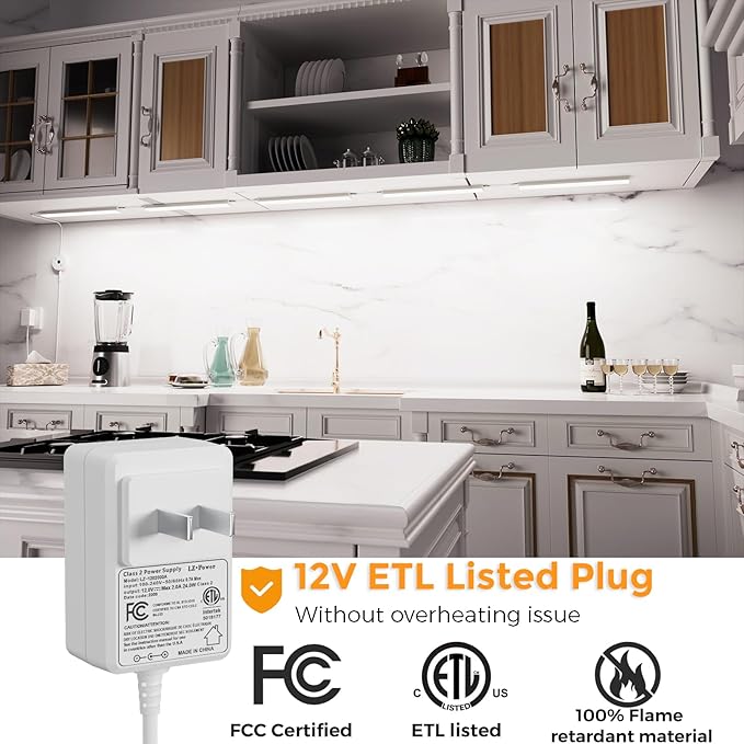 SIBI Under Cabinet Lighting Plug in, 5pcs 12 Inch Cabinet Lights Linkable, Dimmable Cold White 6000K LED Under Counter Lights for Kitchen, Max 1650LM