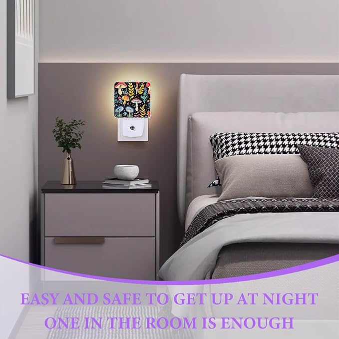 Mushroom Night Light,Misty Forest Plug-in Night Lights with Dusk-to-Dawn Sensor for Bedroom,Bathroom and Living Room Sleep Friendly lamp 0.5w