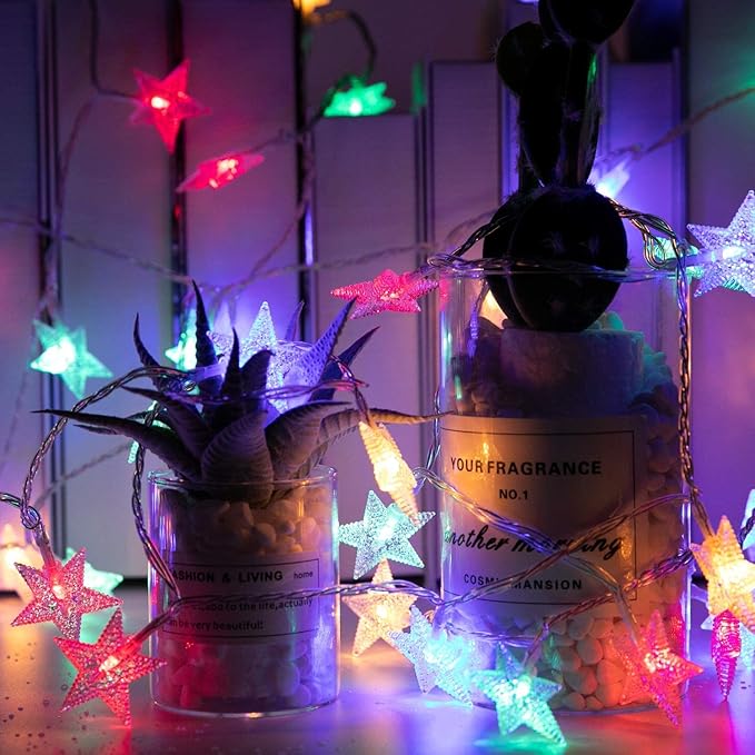 Minetom Star String Lights for Bedroom - 33 ft Plug-in Color Changing Star String Lights with Remote and Timer for Bedroom Tent Loft Bed Window Backyard Patio Porch Balcony Party Wedding, RGB