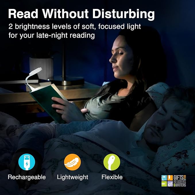Gifts for Readers & Writers Bookmark Reading Light Blue Word - 2in1 Clip On Bookmark Mini Light for Reading in Bed, Rechargeable Night LED Lights, 20 Lumen