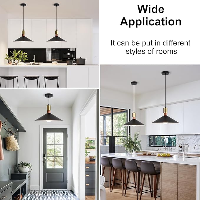16 Inch Modern Black Pendant Light, Minimalist Cone Pendant Lamps for Kitchen Island, Industrial Adjustable Height Hanging Lights Indoor for Barn Dining Living Entryway Shop (Style A-1 Pack)