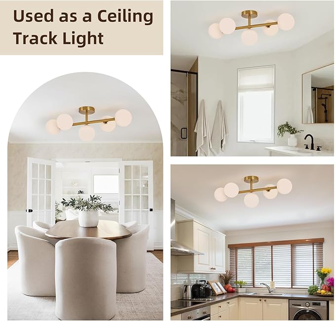 LED Bathroom Vanity Light Fixtures: Modern Gold Brushed Brass 5 Lights Wall Sconce Lighting - Dimmable Vanity Light with Milk White Globe Bubble Glass Shade - Mid century Bathroom Lights over Mirror