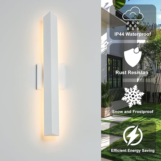 2 Pack LED Outdoor Wall Lights Dimmable,20W 3000K,21.9" Modern Textured White Outdoor Wall Sconce, IP65 Waterproof, Linear Exterior Wall Light for Entrance, Hallway, Garage, Porch