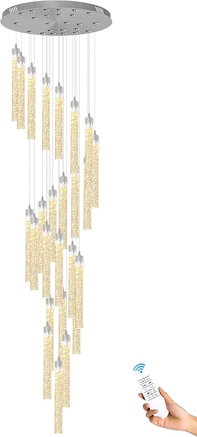 157" Long Light 25-Lights Silver Chandeliers for Entryway High Ceiling Pendant Lights Crystal Drop Light for Living Room Foyer Hallway Staircase