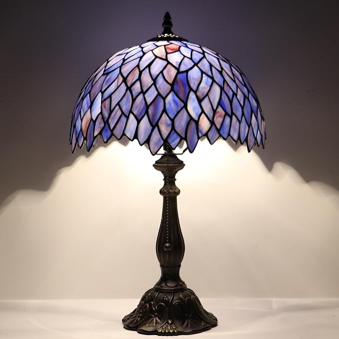 Tiffany Style Lamp Stained Glass Table Lamp Memory Sympathy Desk Reading Light 12X19 Inch (Wisteria Style)