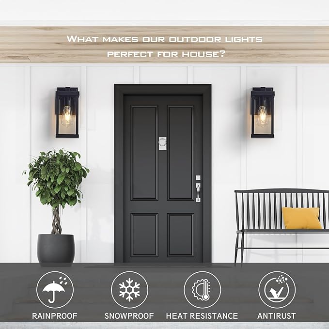 Black Outdoor Light fixtures 11" H Porch Lights Waterproof Exterior Lighting Fixtures Wall Mount for House Garage Porch Patio,1 Pack