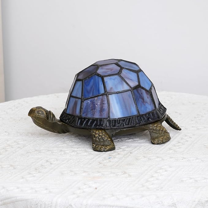 Small Turtle Night Light Tiffany Style Stained Glass Accent Table Lamp Bedroom Living Room Bedside Lamp Mini Light Kids Gifts Cute Light