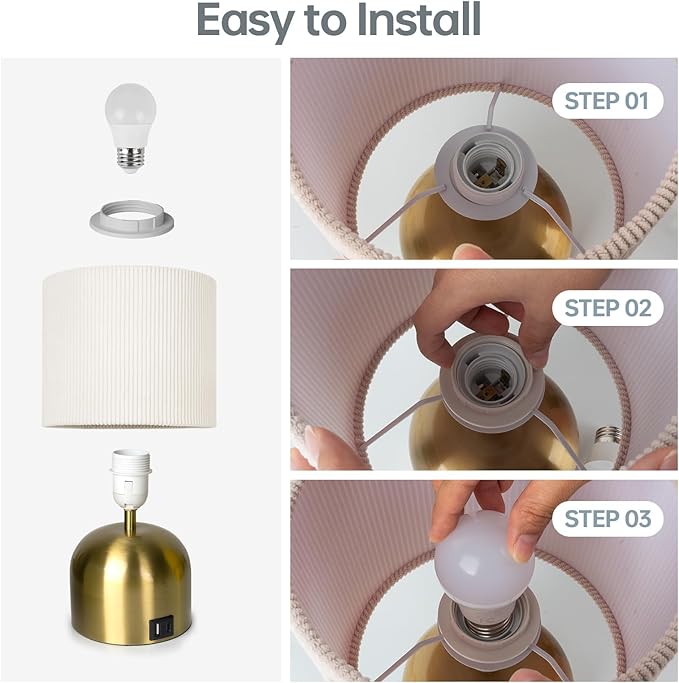 Table Lamp for Bedroom, Bedside Lamps for Nightstand, Minimalist Night Stand Light Lamp with Type-C and USB Ports, Modern Desk Table Lamp for Bedroom, Living Room, Dining Room, Office (Gold)
