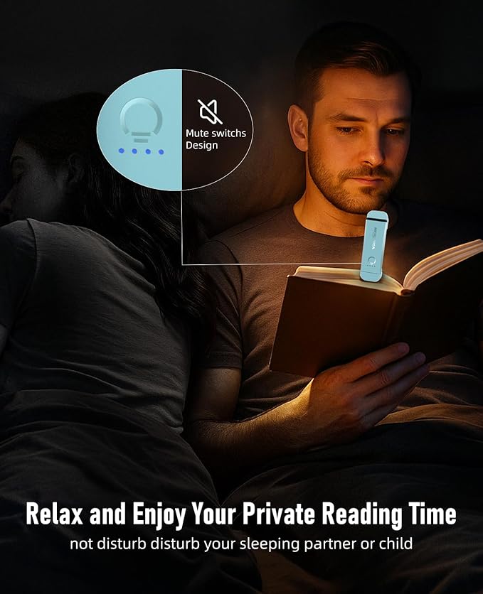 Book Reading Light, Silent Touch Clip-on Book Lamp with 3 Amber Colors & 7 LEDs Precise Dimming for Eye Caring Night Reading, Kids