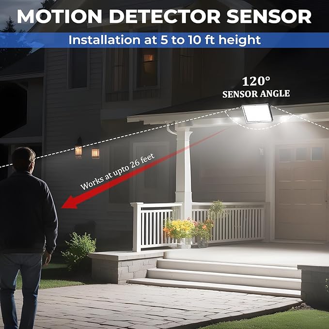 113 LED Solar Motion Light with 9000K Cool White, IP65 Waterproof, 5M Wire, Wide-Angle PIR Sensor, auto on/Off, Easy Install, Perfect for Yard, Patio, Porch, Wall, and Garden. 2-Year Warranty.