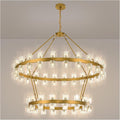 48 Inch Gold Wagon Wheel Chandelier with Crystal Shade, 2 Tier 80 Lights, Modern Farmhouse Style, Ideal for Dining Room, Kitchen, Entryways