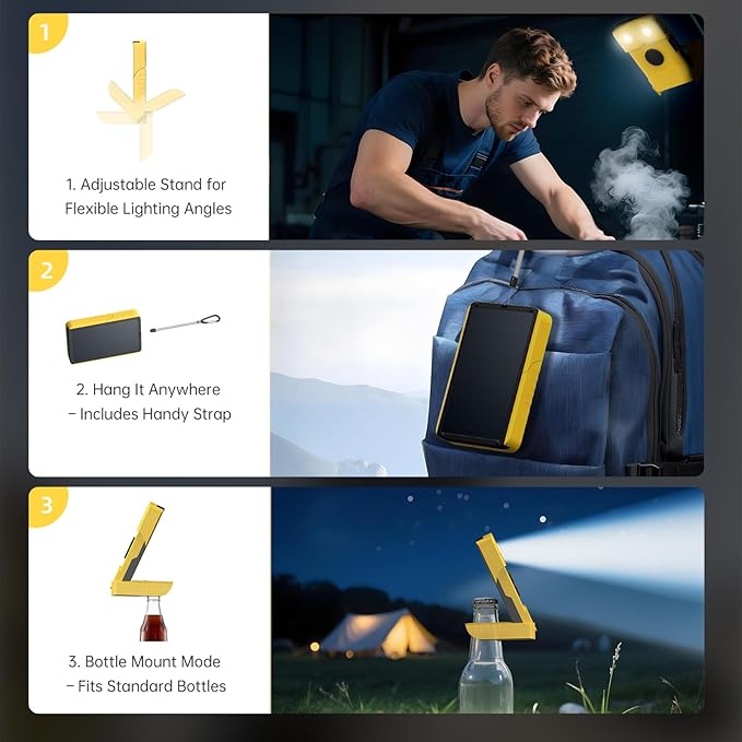 EYONGPV OWL-CSP Upgraded 2-in-1 Solar Emergency Lantern & Portable Solar Charger, Rechargeable LED Camping Light with 18W PD Fast Charging, 4 Modes & SOS for Power Outages & Outdoor Use (Yellow)