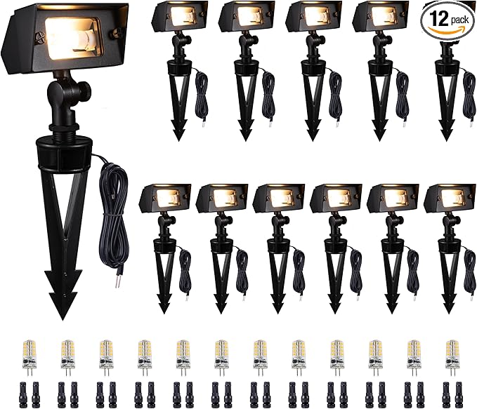 Gardenreet Brass Wall Wash Lights - LED Low Voltage Flood Lights, 12V Landscape Hardwired Waterproof, Wide Angle Black for Wall Yard with 3000K Soft White 3W 270LM G4 Bulb 12 Pack