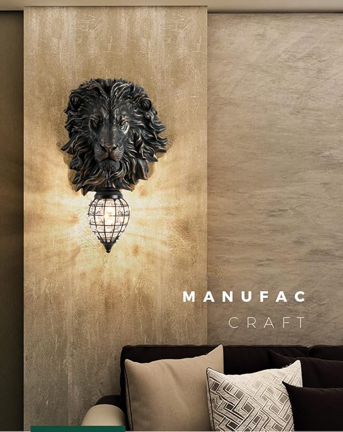 Lion Head Wall Decor Sconces Wall Lighting Retro Baroque Crystal Sconce Gold Luxury Wall Lights Fixtures for Living Room Bedroom Bedside Stairs Bathroom Mirror Headlights Lamp, E26 (B-2)