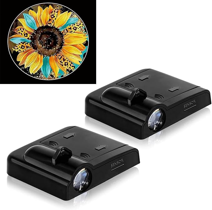 2PCS No Fade Car Door Lights,Sunflower Pattern Door Lights Logo Projector LED Shadow Welcome Lamp,Car Accessories Sunflower Gifts,Suitable for All Brands Vehicles Motorcycle