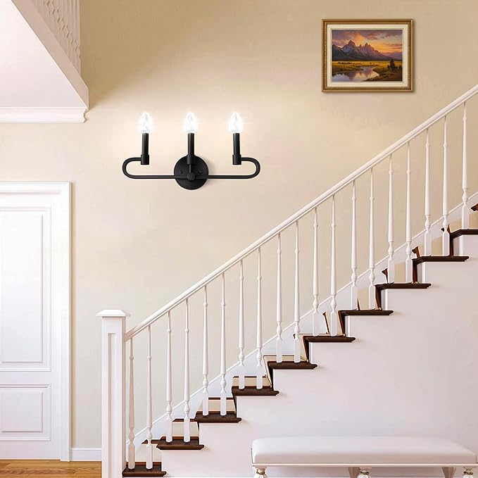 Bathroom Vanity Light, 3 Light Matte Black Vanity Lights with Crystal Bulbs, Crystal Bathrooms Wall Sconces, Bathroom Lighting Fixtures Over Mirror for Living Room Hallway (Includes Bulbs)