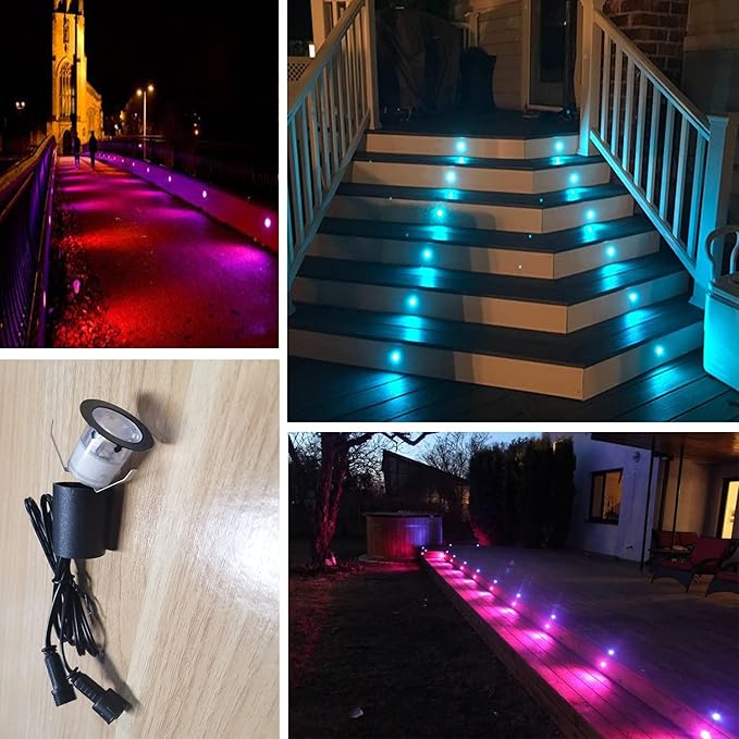 Smart LED Deck Lights Kit WiFi Controlled Color Changeable,Φ1.38“Outdoor IP67 Waterproof Low Voltage Step Lights with Protecting Shell,Works with Samrt Phone,Alexa,Google Home(10pcs,WiFi)