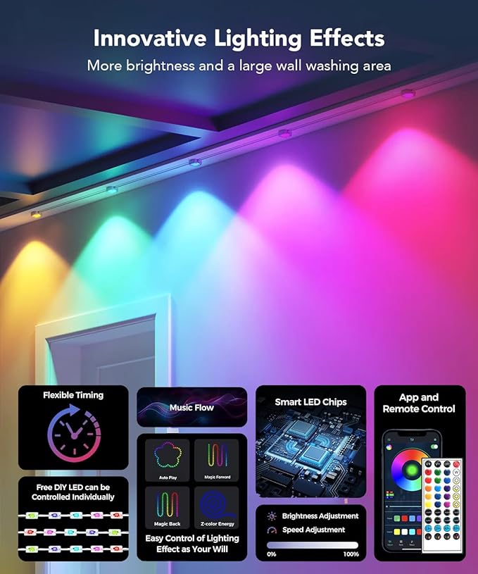 Permanent Outdoor Lights for House,100ft RGB+IC Smart Outdoor Decor,DIY Scene Modes, App/Remote Control,IP67 Waterproof, for Christmas,Holiday, Daily & Pool Party Decor, House Roof Lighting