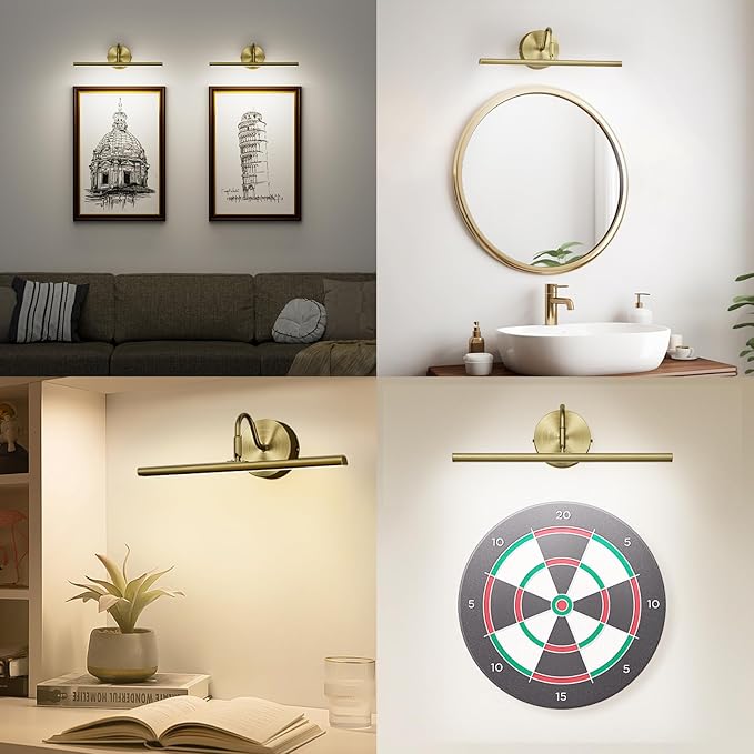 Hardwired Picture Lights for Wall - 16.5" Lights for Pictures on Wall - Dimmable 3CCT Picture Frame Light - 15W Brass Poster Light for Gallery Art Display - 2700K-6500K Warm White