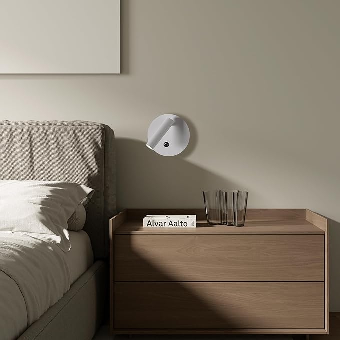 Aisilan Modern Wall Sconce with Touch Switch, Dimmable 6W Adjustable Wall Lamp, Dual-Mode Hardwired Bedside Light, White Wall Mounted Lighting for Bedroom, Living Room & Hallway